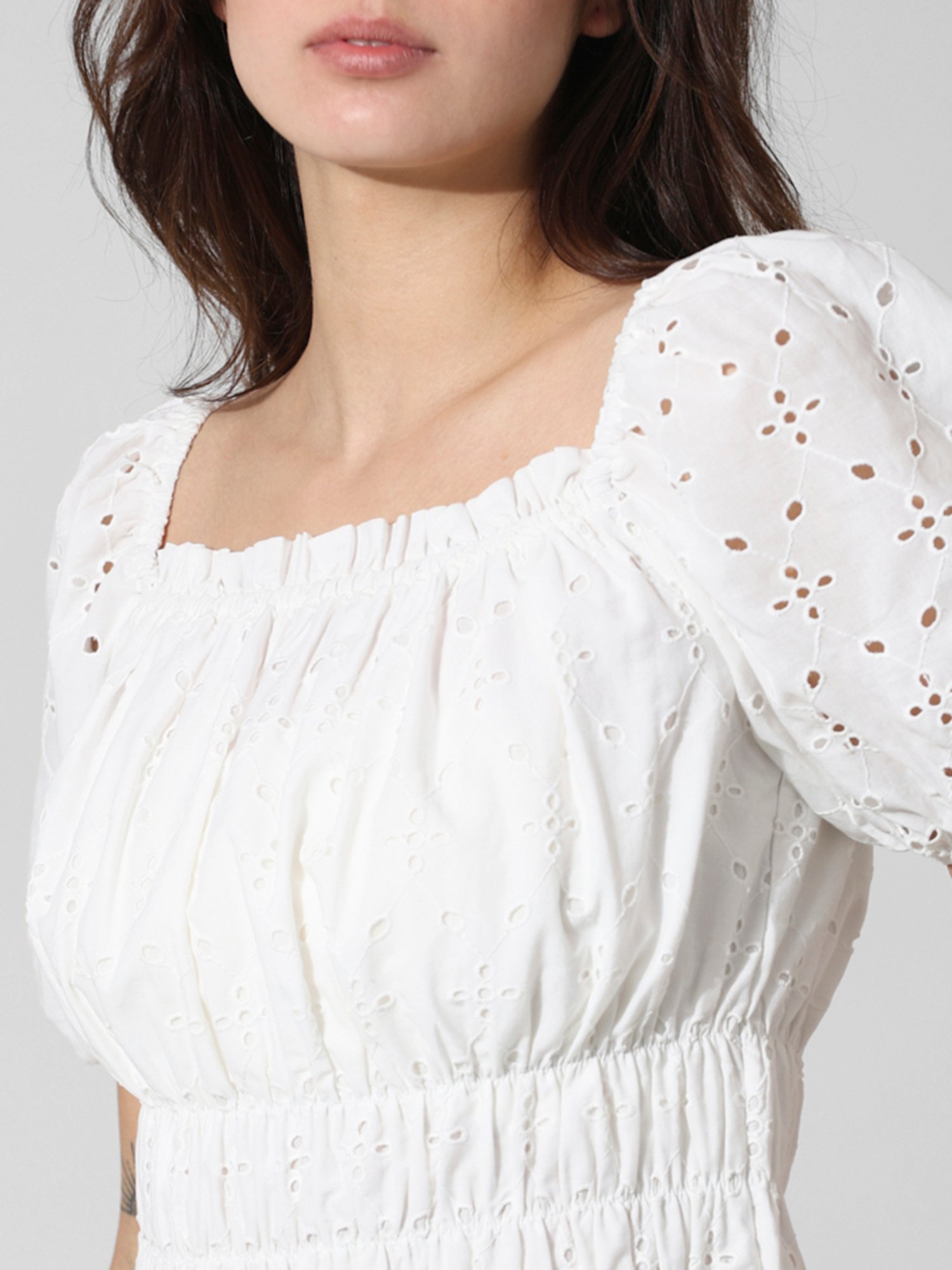 Only White Cotton Self Design Top