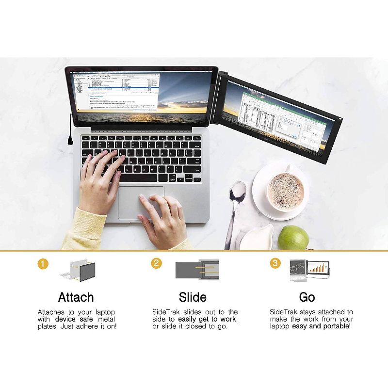 SideTrak Slide 12.5" Attachable Portable Monitor for Laptop - IPS Full HD 1920x1080 USB Display - Black