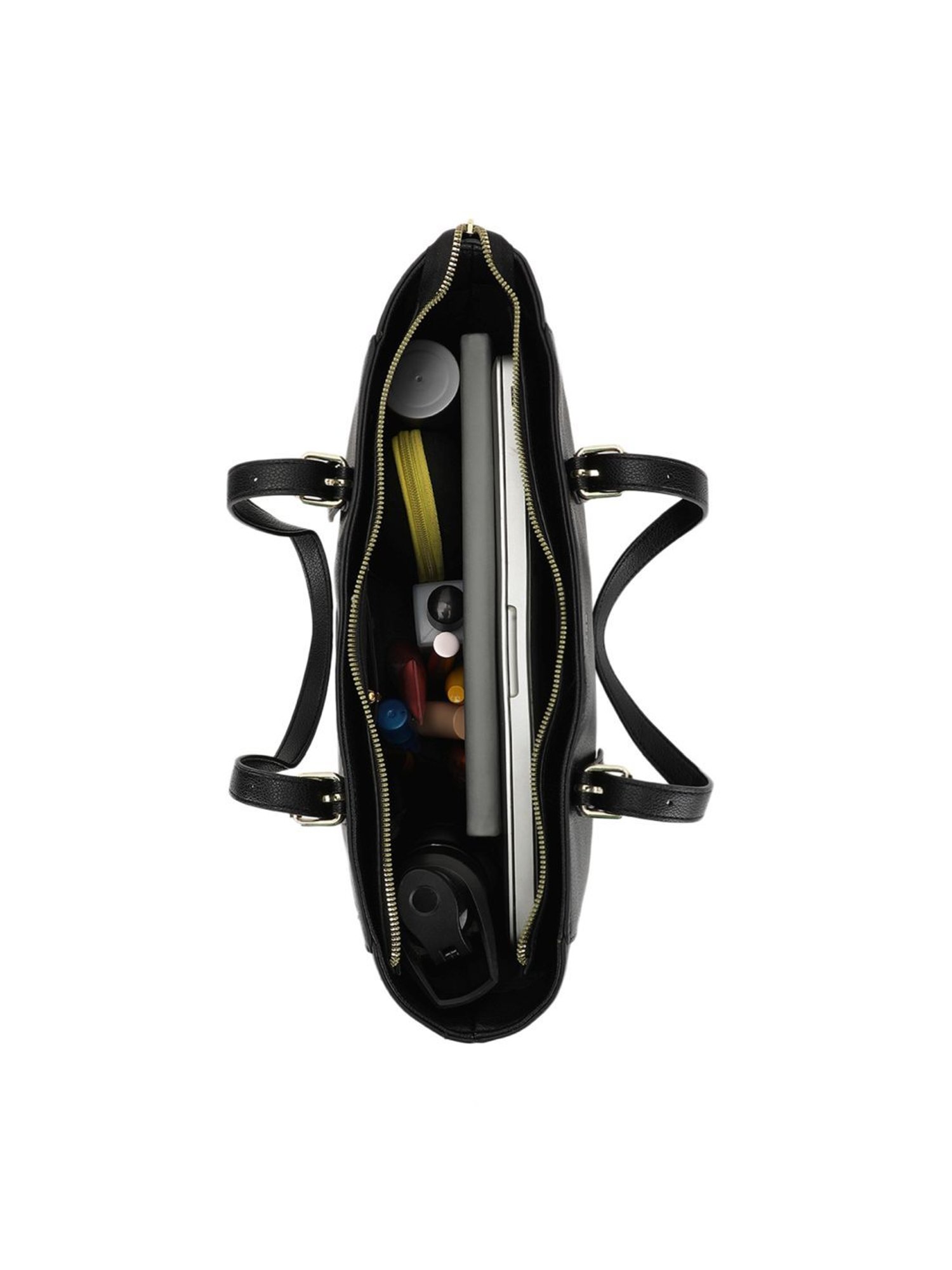 Tyra Liana Black Solid Faux Leather Tote Handbag