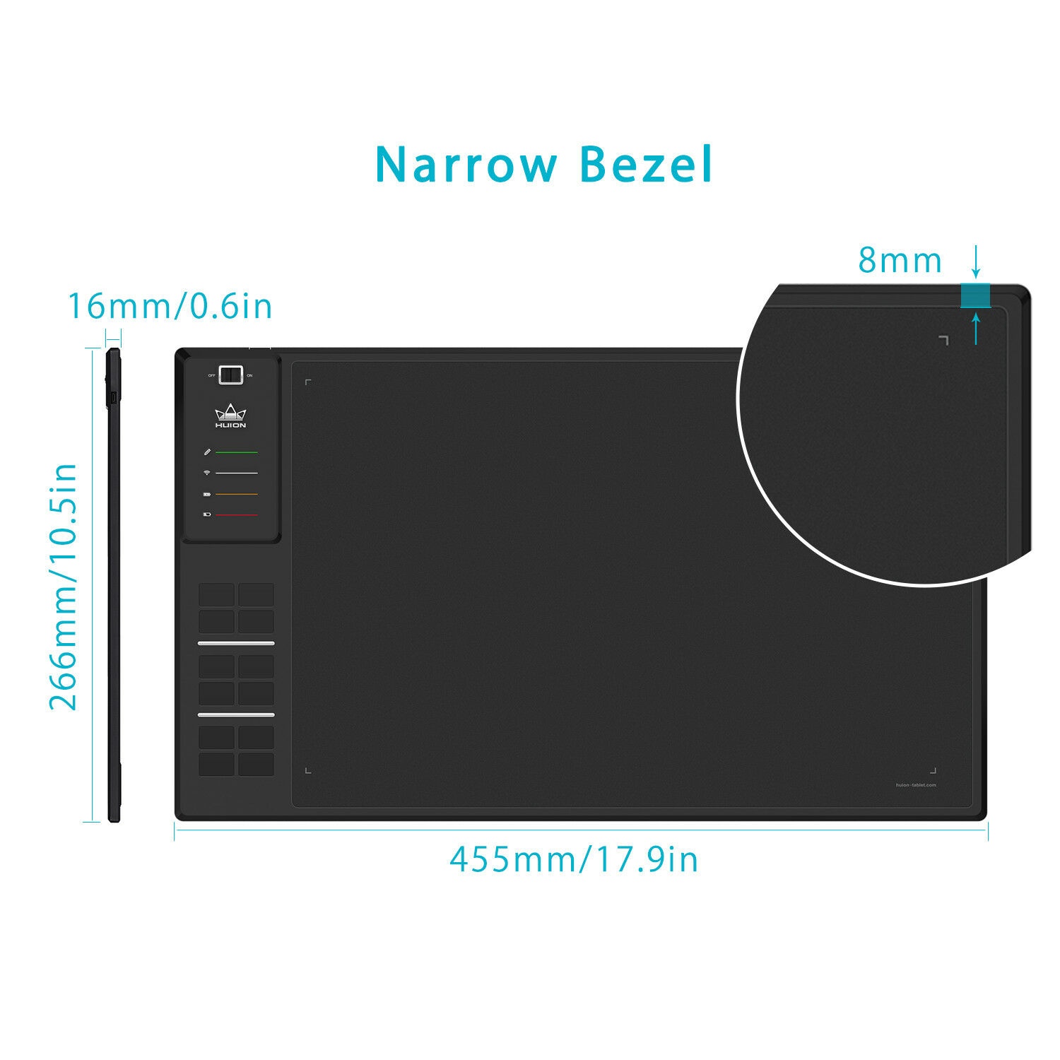 Huion WH1409 V2 Wireless Graphics Drawing Tablet Battery Frees Pen Tilt Support