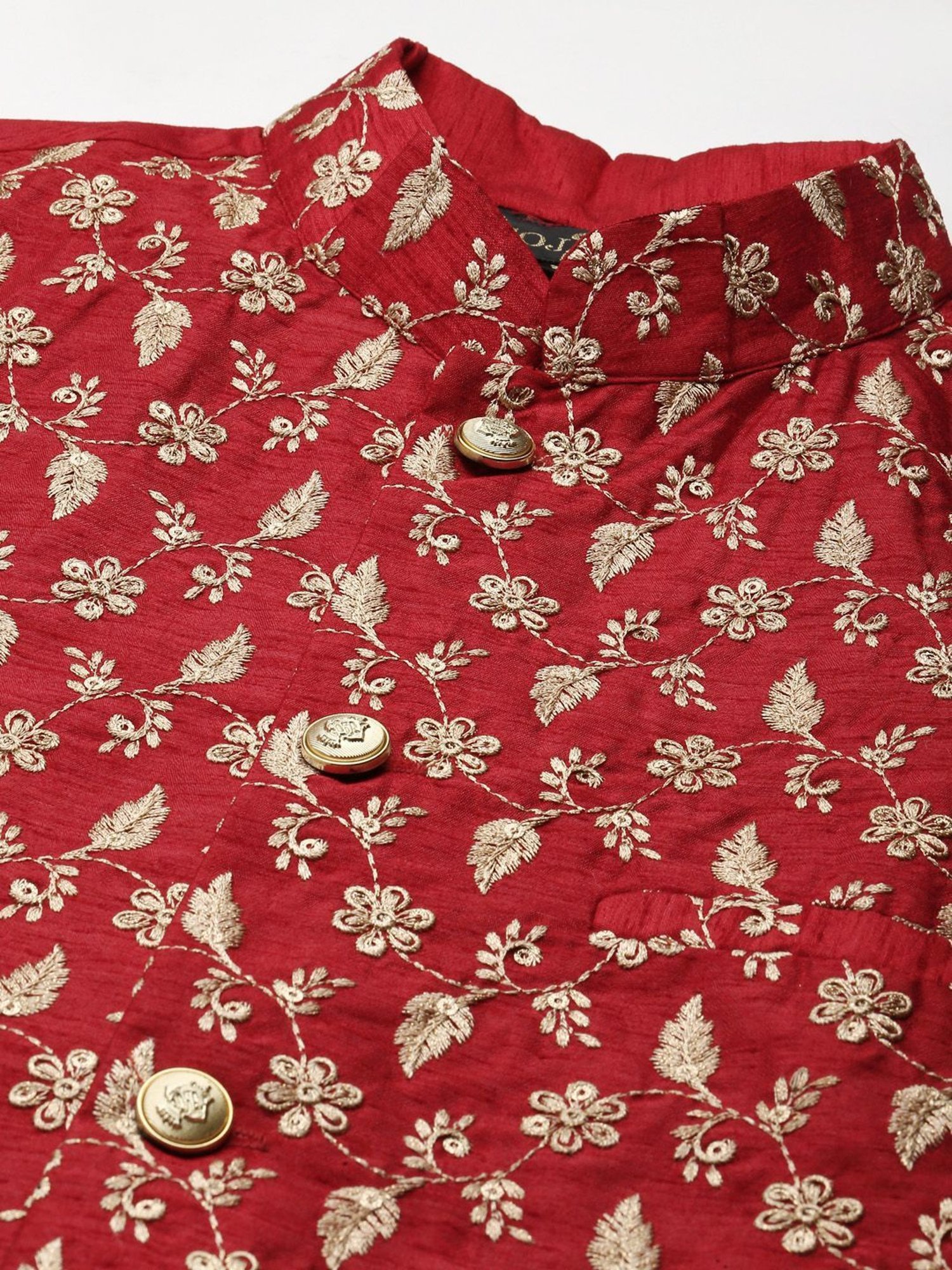 Sojanya Beige & Red Regular Fit Printed Kurta Set With Jacket