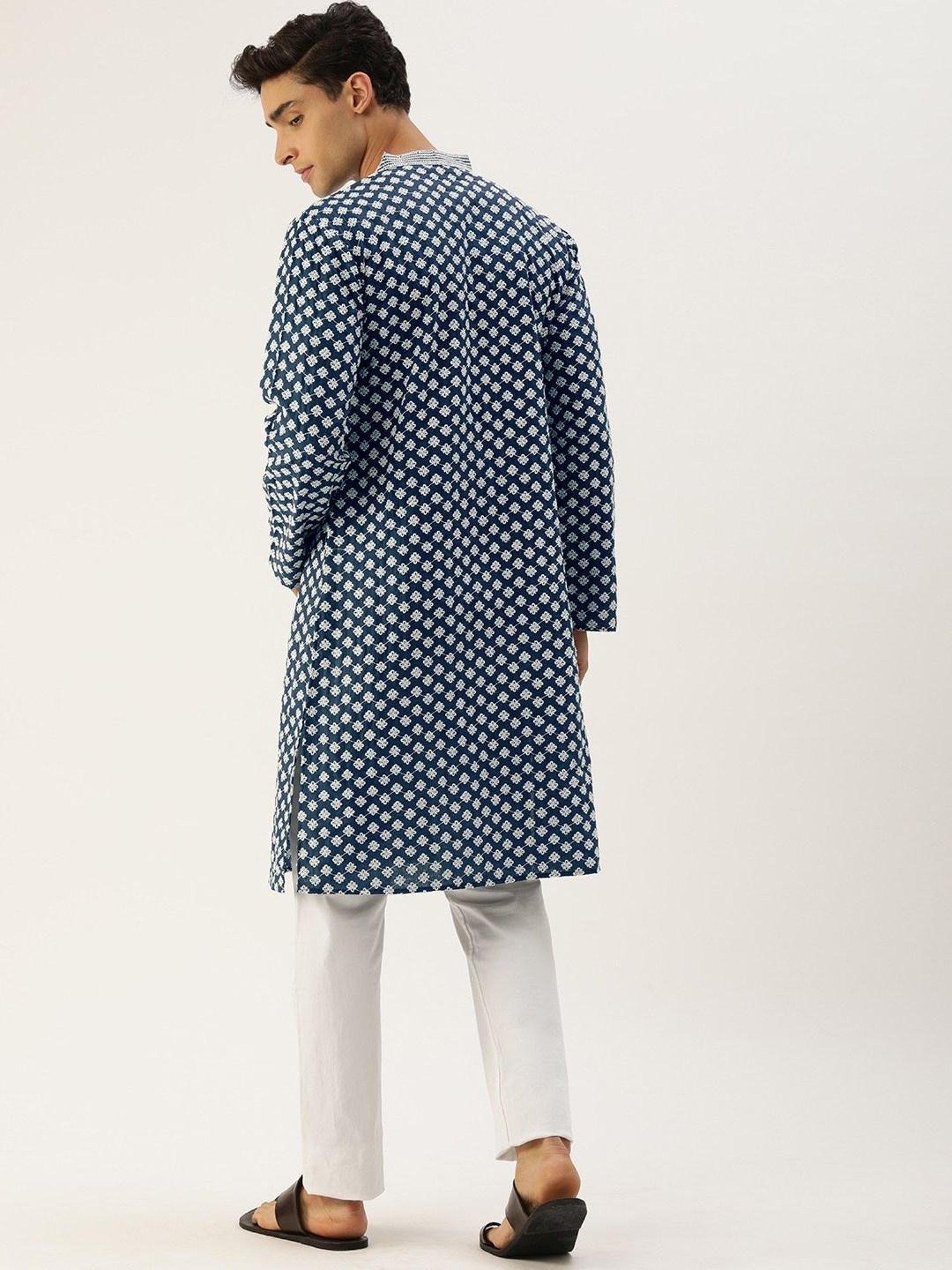 SWAGG INDIA Bright Blue Cotton Regular Fit Embroidered Kurta