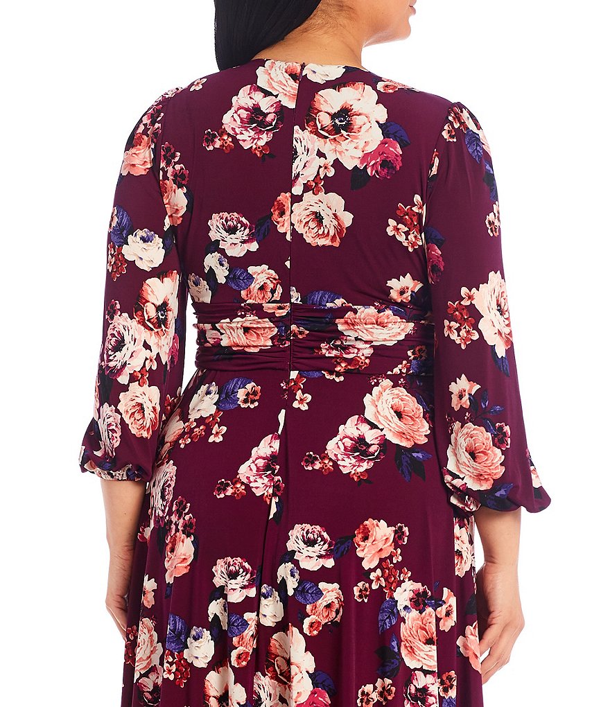 Eliza J Plus Size 3/4 Sleeve Floral V-Neck Dress