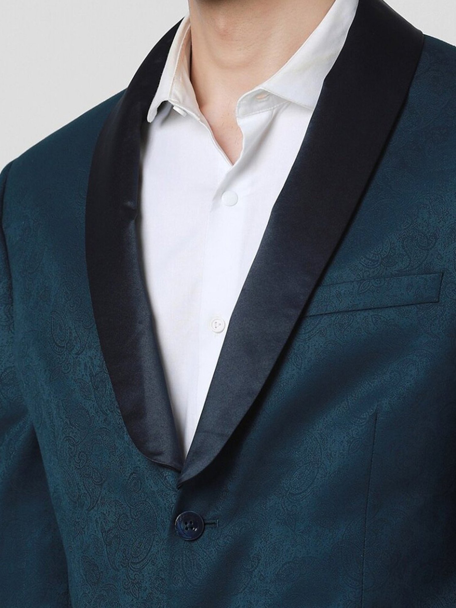 Van Heusen Blue Cotton Skinny Fit Printed Blazer