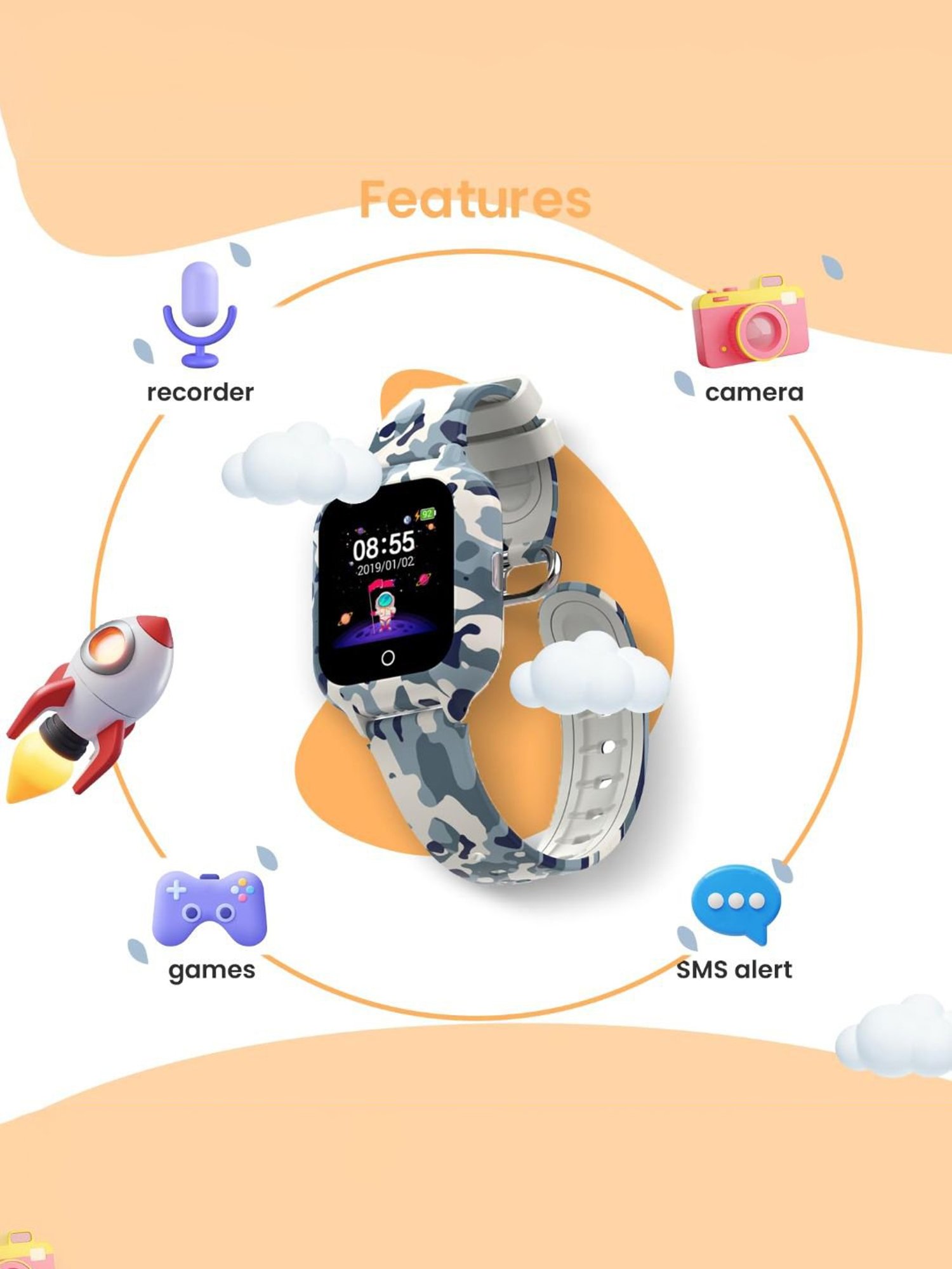 Turet Smartwatch for Kids with Camera, Games, Recorder, Sim Enabled 2-Way Calling (Black)