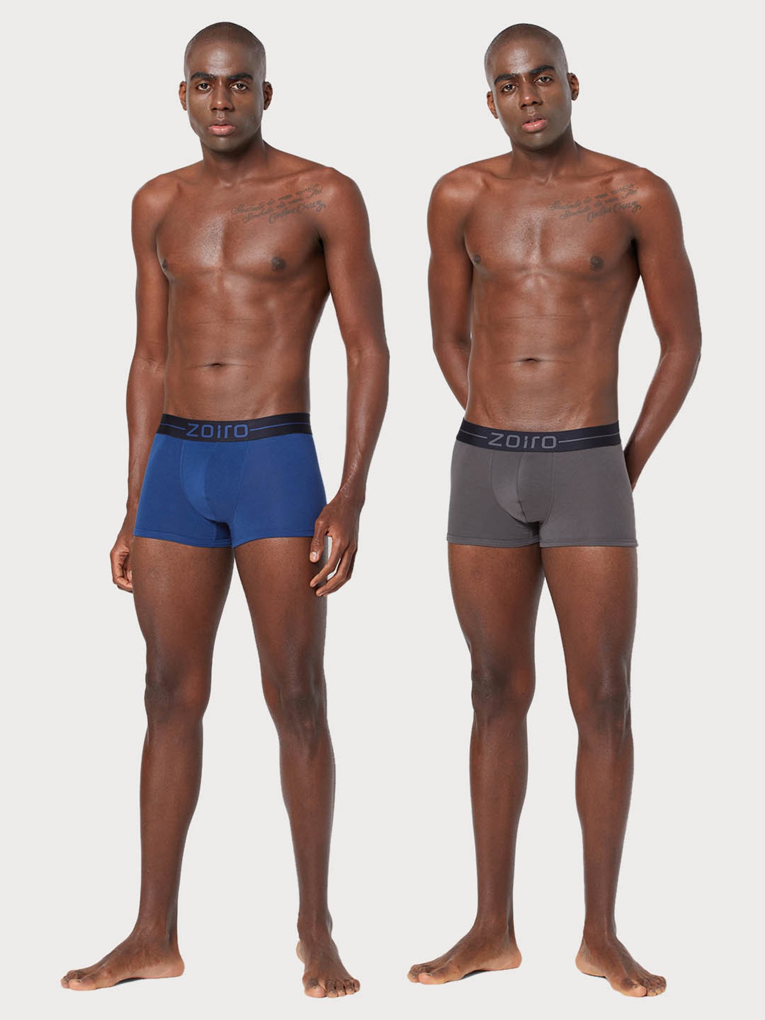 Zoiro Smoked Pearl & Fedral Blue Cotton Regular Fit Trunks - Pack Of 2