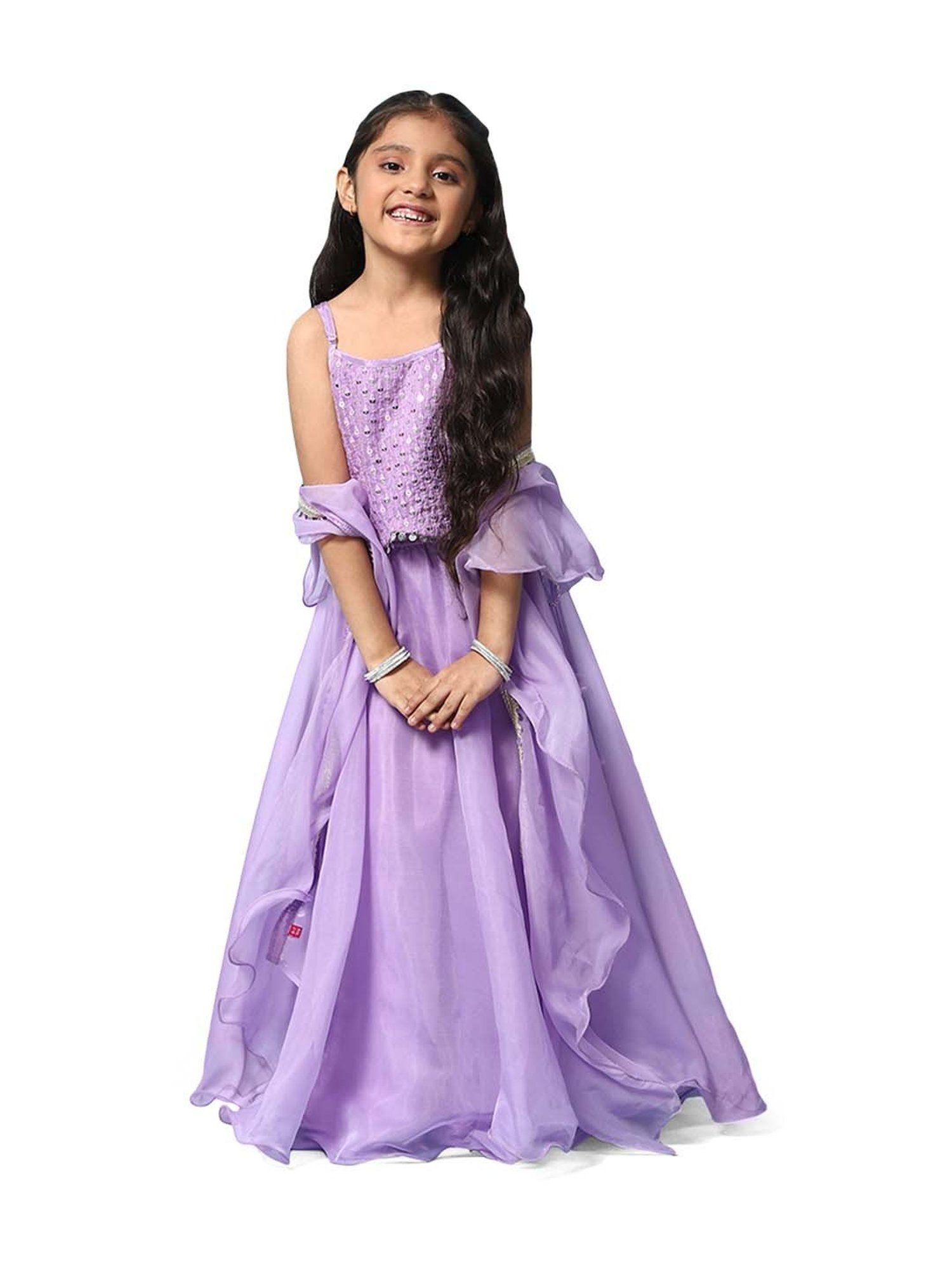 BIBA Girls Purple Embroidered Lehenga Set