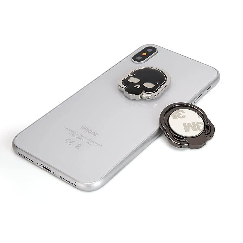 Cell Phone Skull Ring Grip Set of 2 Packs 360&deg; Adjustable Finger Ring Holder Suitable for Magnetic Car Mount Kickstand for Cell PhoneBlack and White