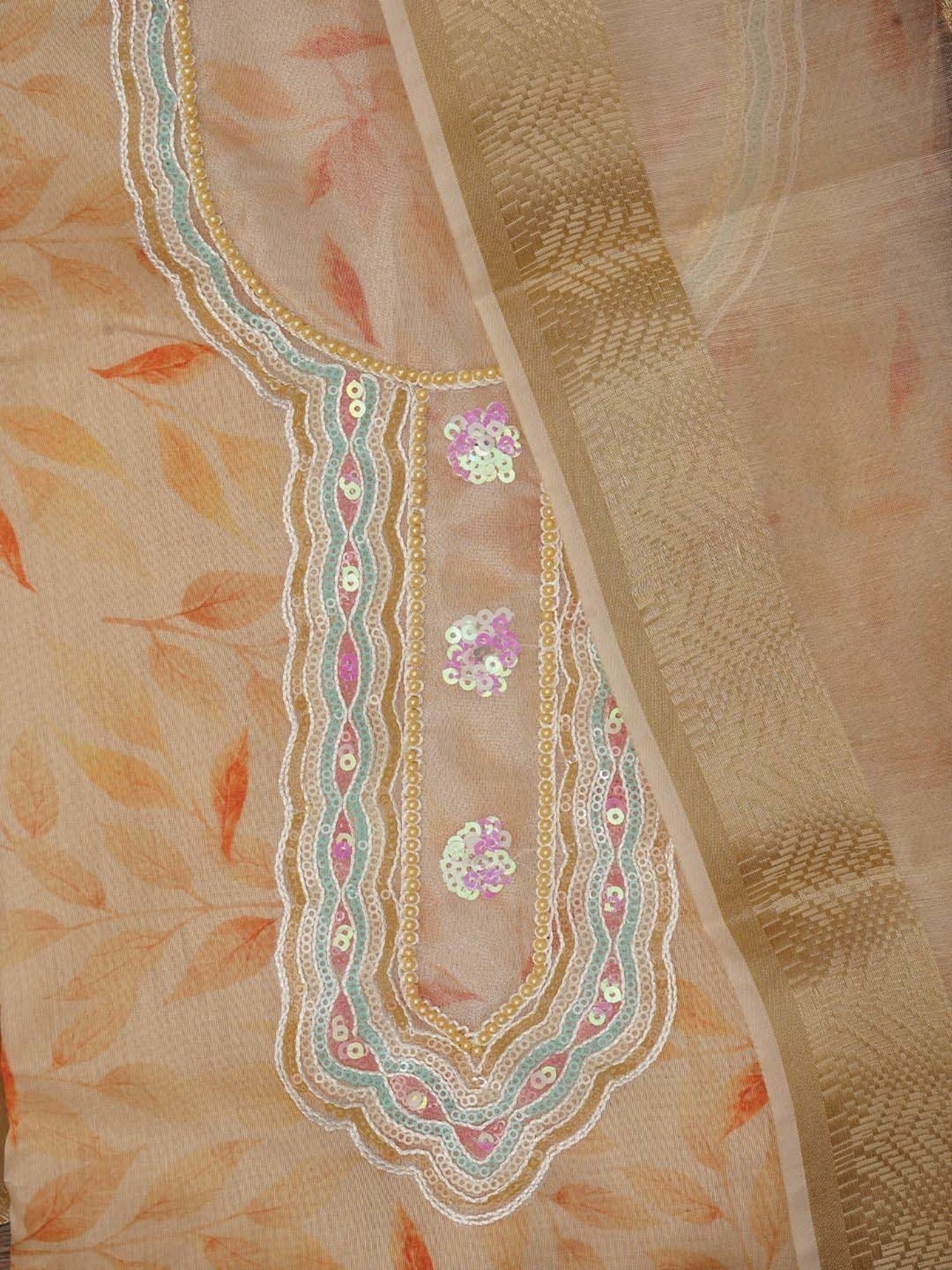 Jaipur Kurti Beige Embellished Unstitched Dress Material