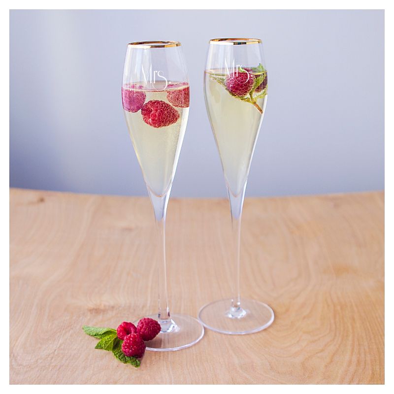 2ct Mrs. & Mrs. Gatsby Gold Rim Champagne Flutes
