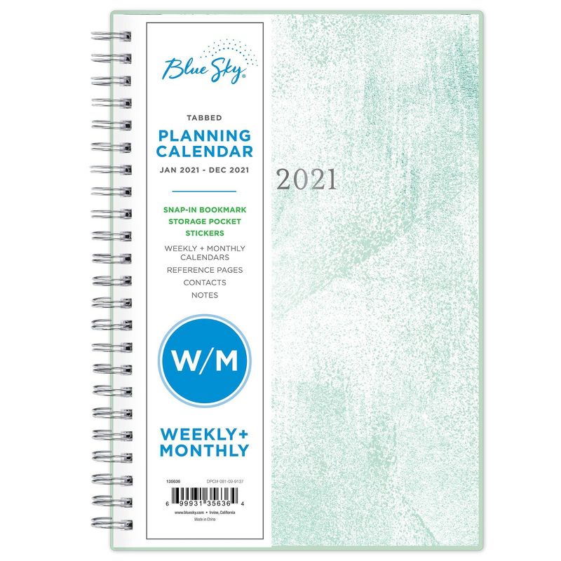 2021 Planner 5" x 8" Frosted Plastic Weekly/Monthly Wirebound Seneca - Blue Sky