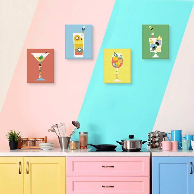 (Set of 4) 11" x 14" Stylish Cocktails Manhattan Mojito Rainbow Spritz by Sophie Ledesma Unframed Wall Canvas - Masterpiece Art Gallery