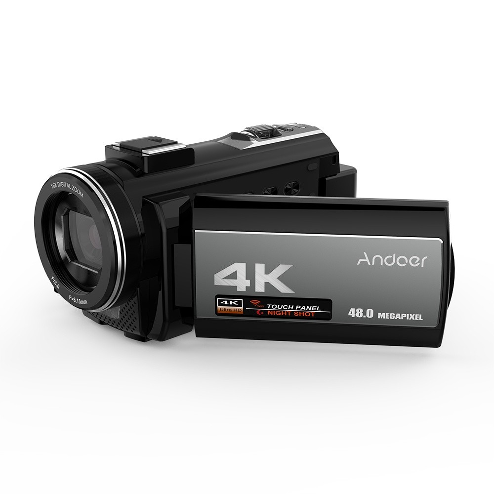 Andoer  Portable 4K  48MP WiFi Digital Video Camera Camcorder with External Microphone and 0.39X Wide Angle Lens 3.0 Inch Touch Screen IR Infrared Night-shot 16X Digital Zoom with 1pc 2000mAh