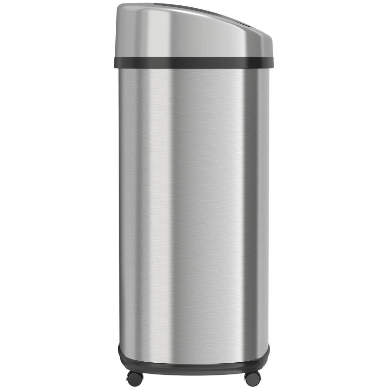 iTouchless Rolling Sensor Kitchen Trash Can with Wheels and AbsorbX Odor Filter Oval 13 Gallon Silver Stainless Steel