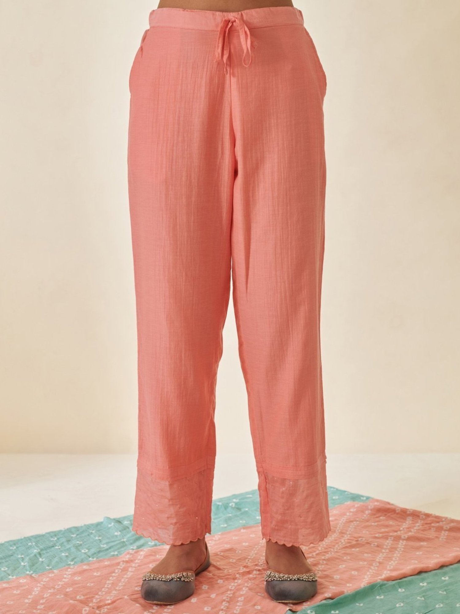 Prakriti Jaipur Peach Bandhej Bandhani V-neck Shirt