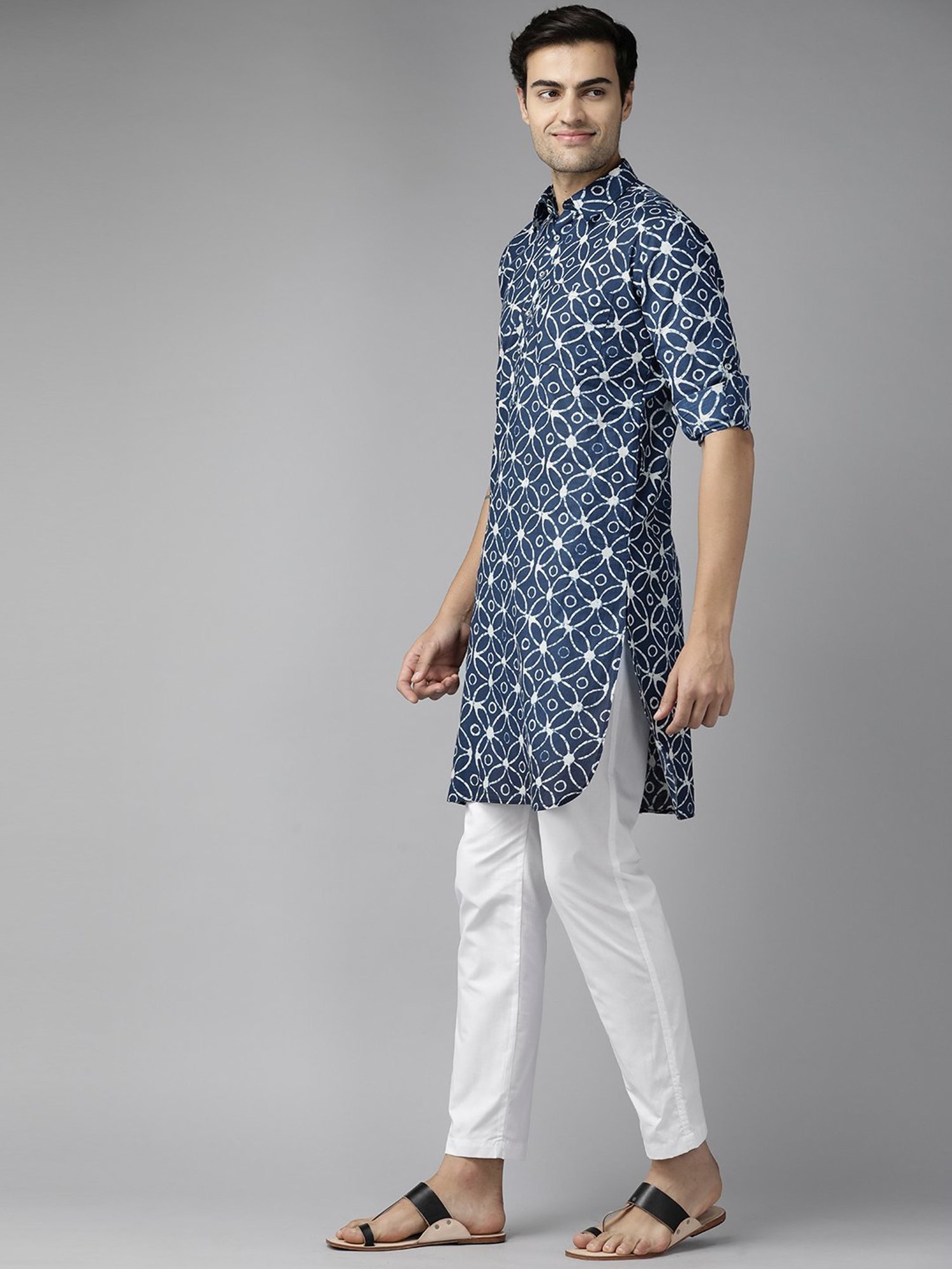 See Designs Blue & White Cotton Regular Fit Printed Kurta Bottom Set
