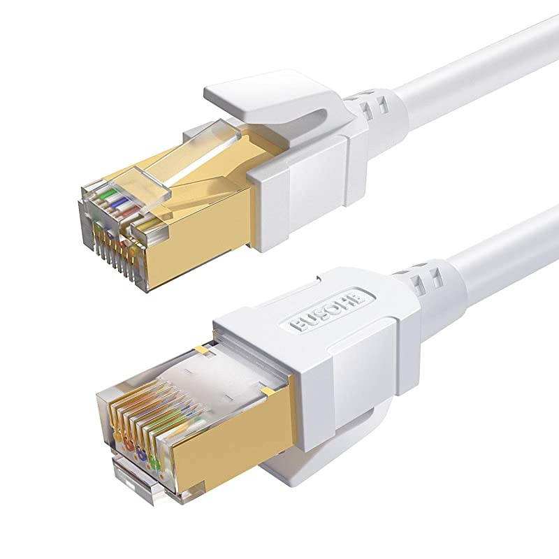Cat8 Ethernet Cable 25FT with Cable Clips  Shielded RJ45 LAN Internet Network Cable 40Gbps 2000MHz Gigabit Patch Cord Wire for Modem Router PS3 PS4 Xbox White