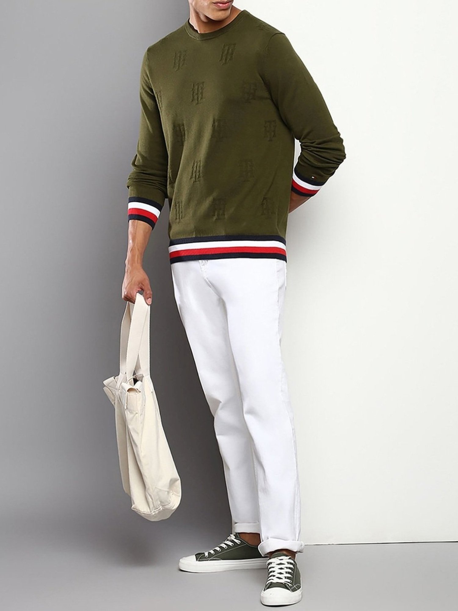 Tommy Hilfiger Green Cliffs Cotton Regular Fit Logo Printed Sweaters