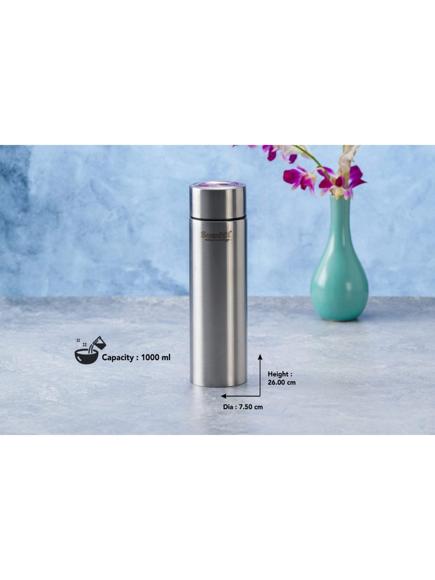 Sumeet H2O-Aqua Stainless Steel Leak Proof  Water Bottle  |1 Litre |Pack of 6| Silver