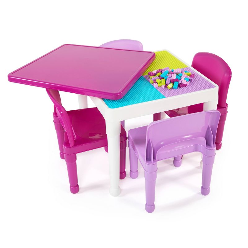 5pc 2 in 1 Square Plastic Activity Table and Chair Set Pink/Purple - Humble Crew