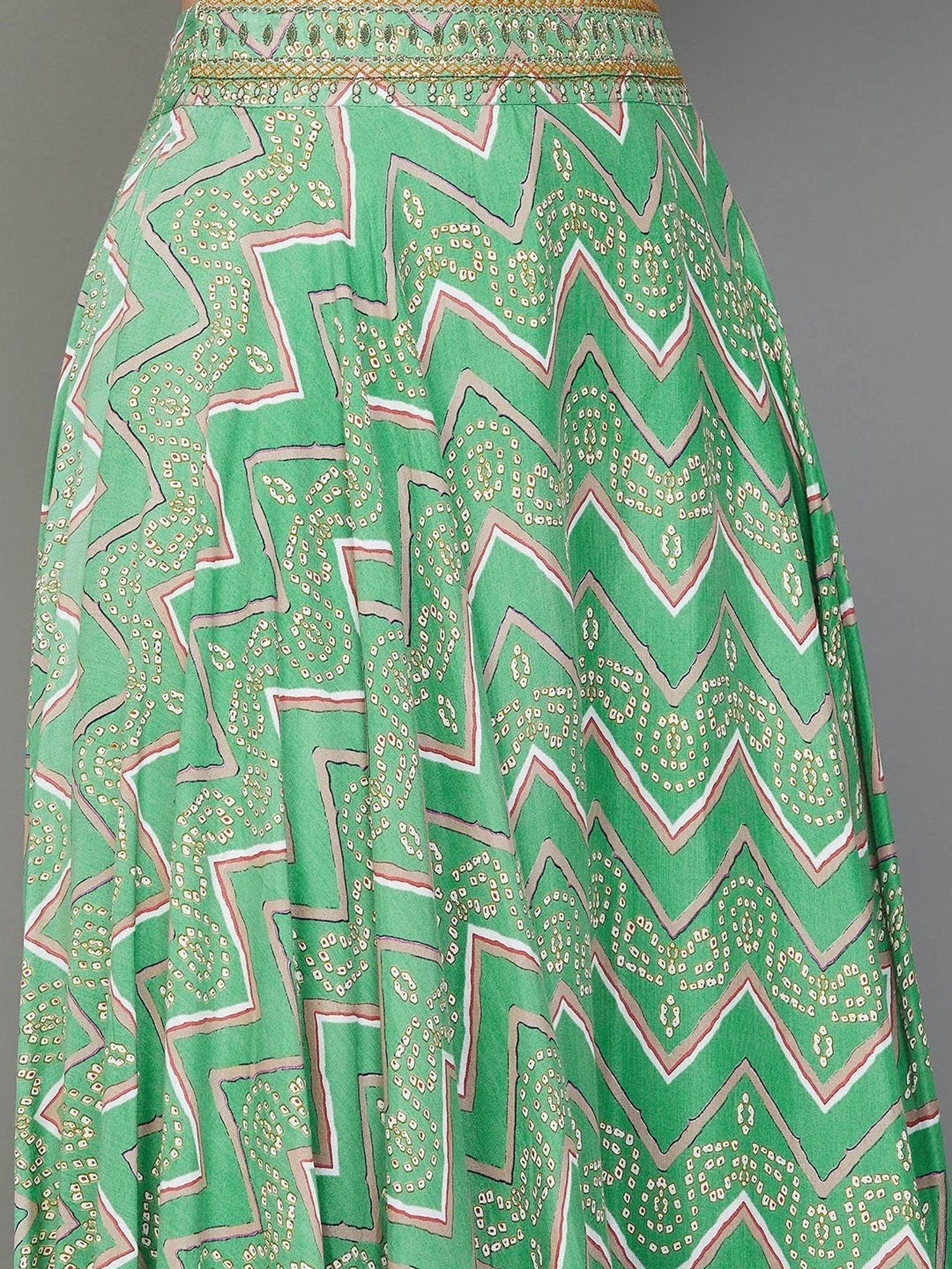 Melange by Lifestyle Green Printed Top Skirt Set