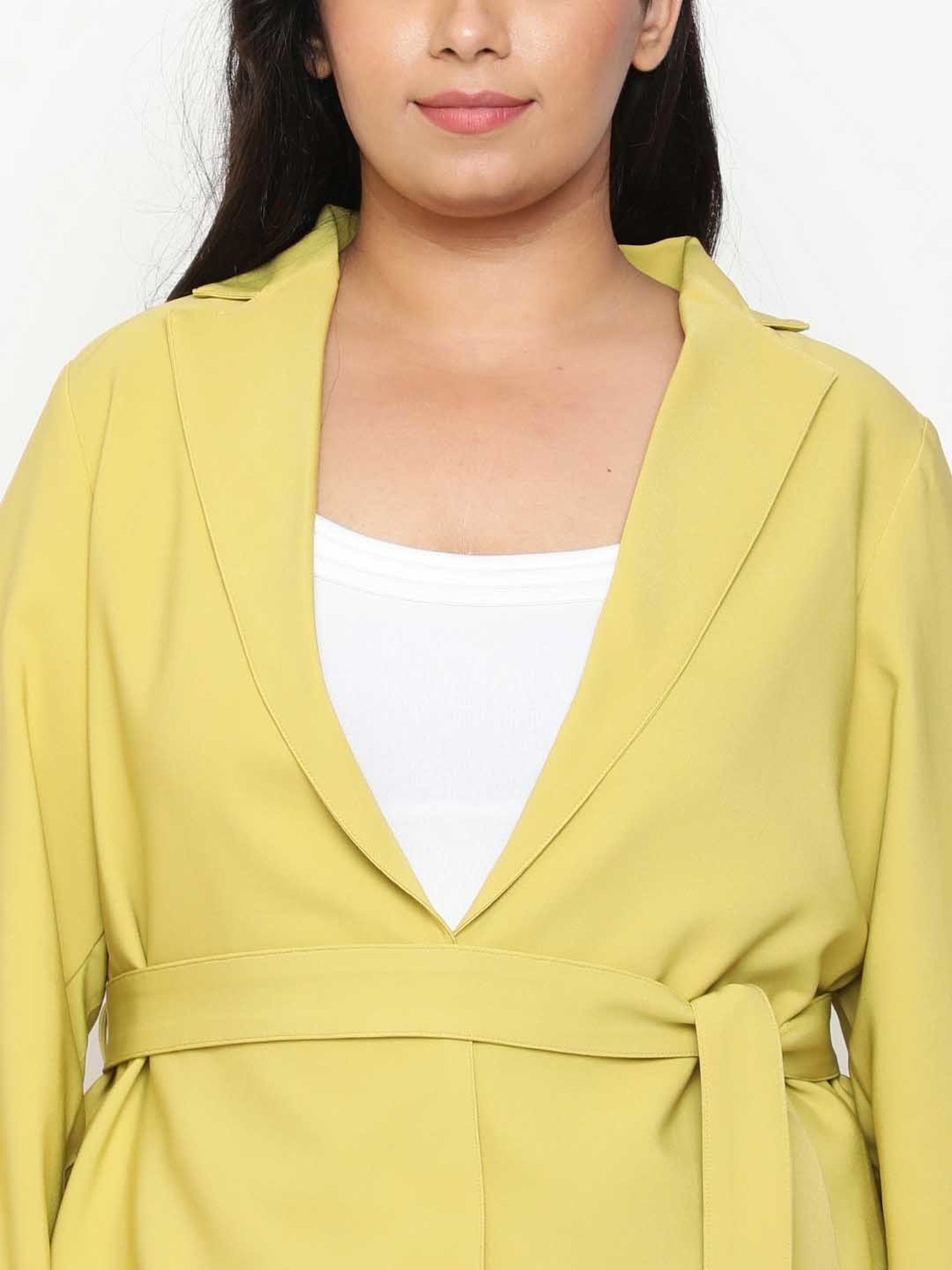 Amydus Yellow Blazer With Tie Up Waist Belt