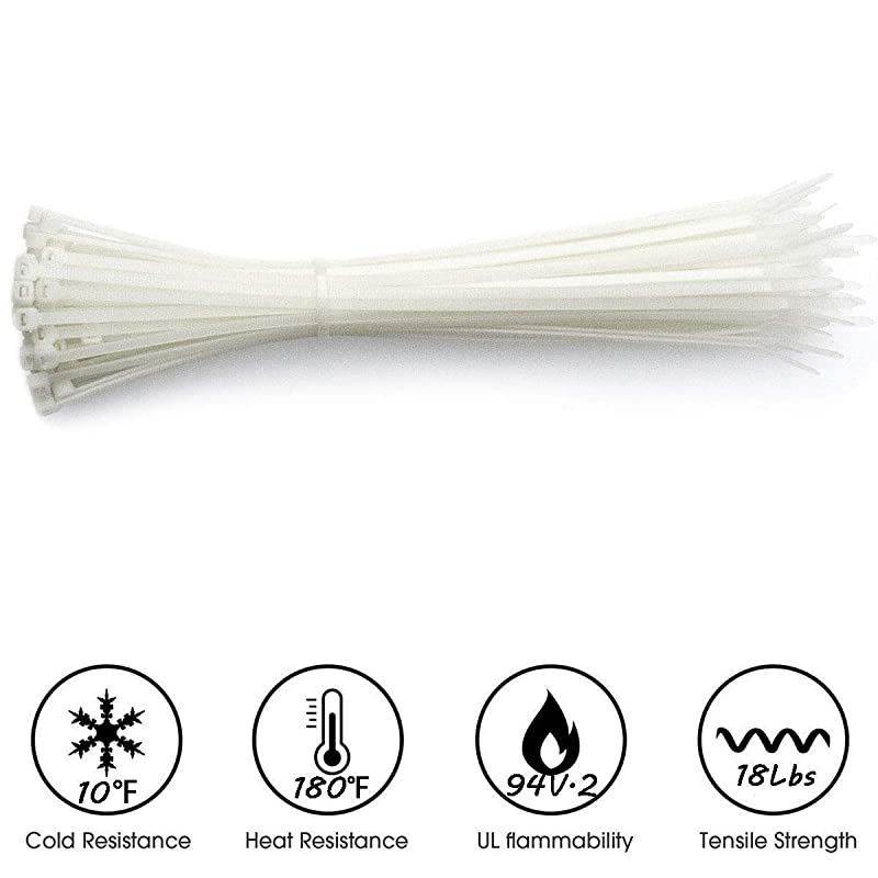White Cable Zip Ties Premium Nylon Wire Management Ties 50 LB Tensile Strength 8 Inch White 1000 Pack