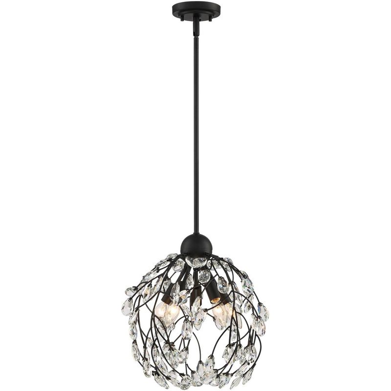 Regency Hill Aurine 14" Wide Matte Black and Crystal 5-Light Pendant Light