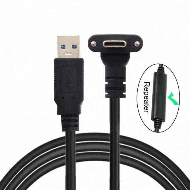 Cablecc 8.0M Down Up Angled USB 3.1 Type-C Dual Screw Locking to USB3.0 Data GL3523 Repeater Cable 90 Degree for Camera Oculus Quest Link