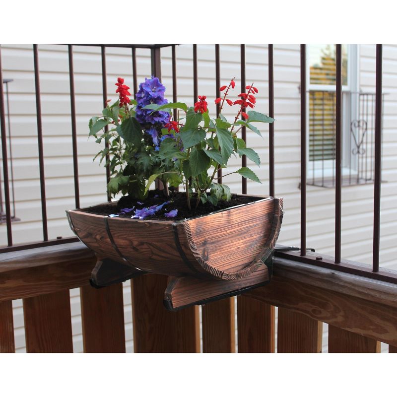 Gardenised Half Barrel Adjustable Deck Railing Planter 20 inch