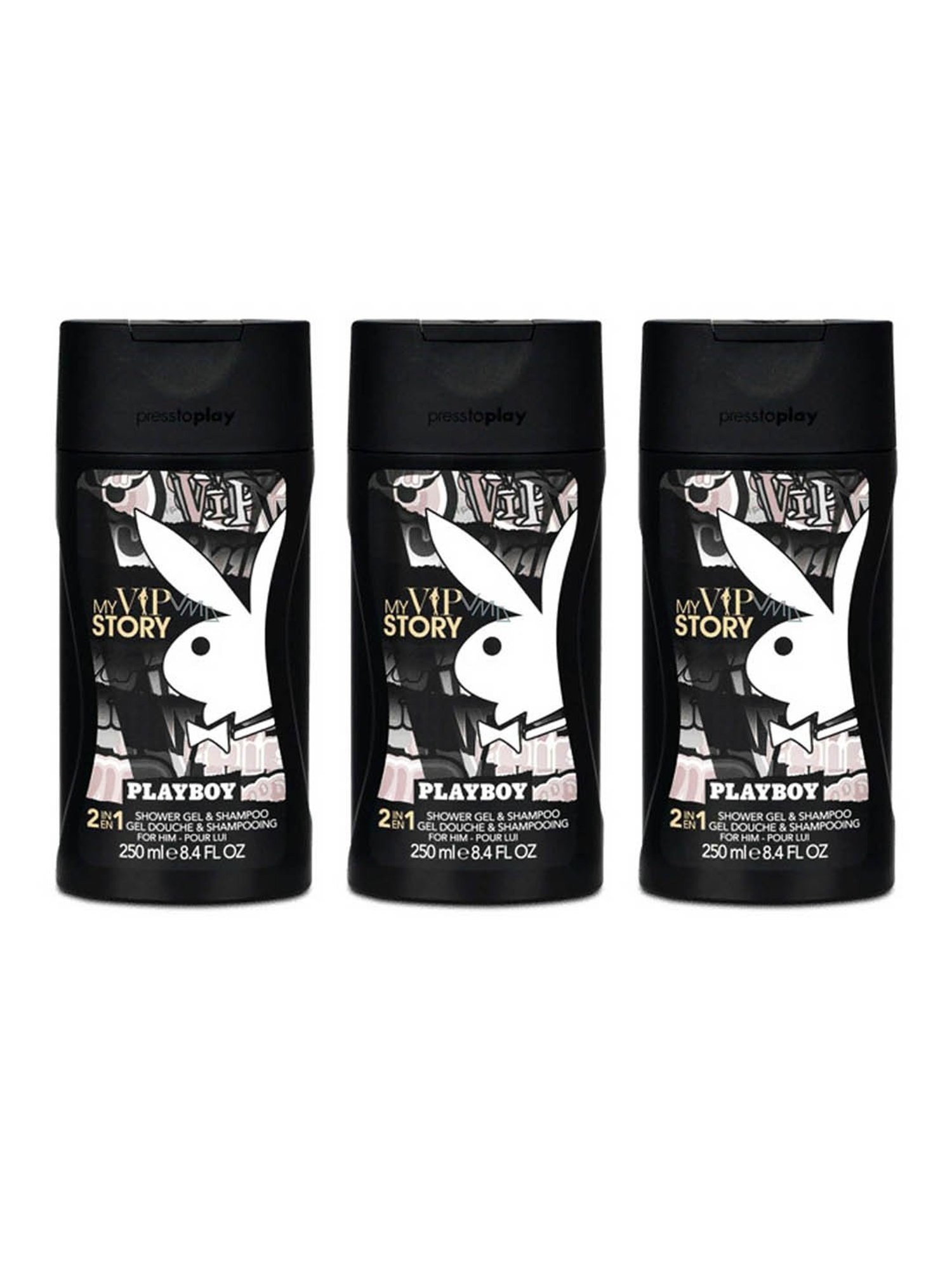 Playboy My VIP Story Shower Gel and Shampoo for Men - Pack of 3