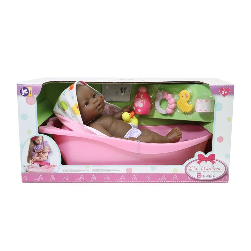 JC Toys La Newborn All Vinyl 13" Realistic Baby Doll Bathtub Set 8pc Set - Brown Eyes