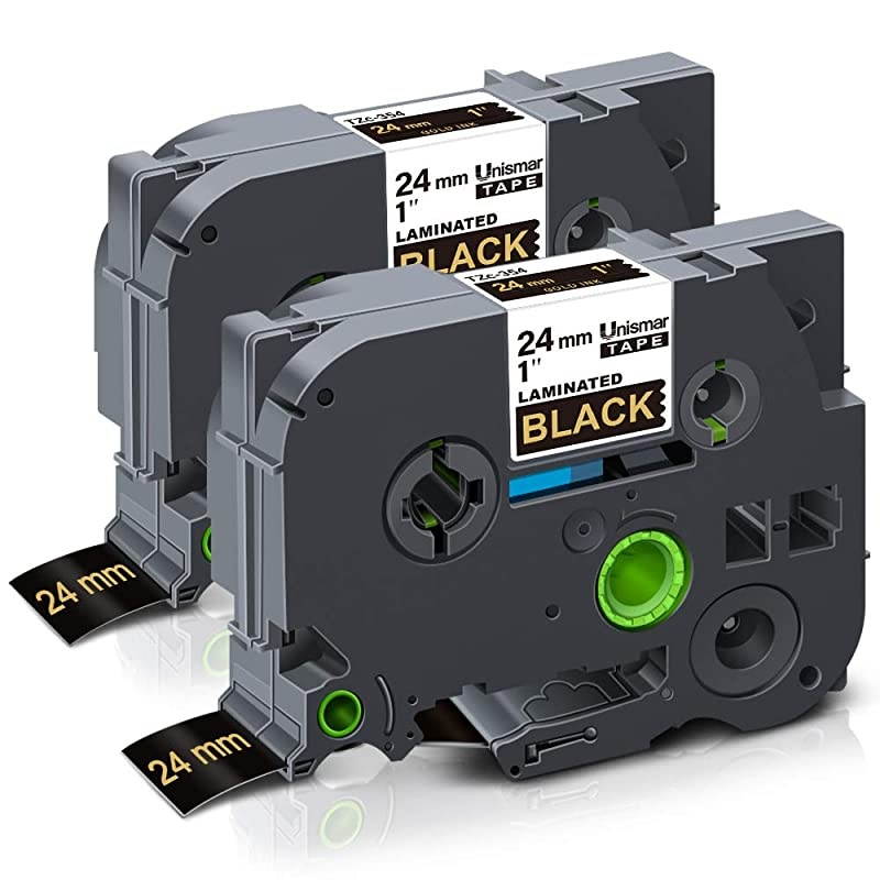 Compatible Label Tape Replacement for Brother TZe-354 TZ354 TZe354 for PT-D600 PT-P700 PT-2430PC PT-D600VP PT-D800W PT-P900W PT-P950NW Label Maker, 1" x 26.2', Gold on Black, 2-Pack