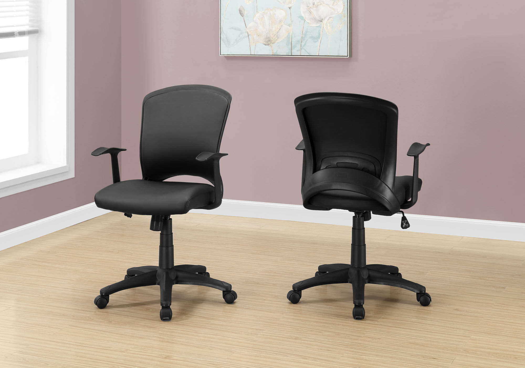 Monarch Specialties 24.5"L Contemporary Mid-Back Leather-Look Fabric Office Chair - Black