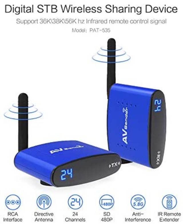 5.8GHz Wireless AV TV Audio Video Sender Transmitter Receiver IR Remote for IPTV DVD STB DVR 200M PAT-535