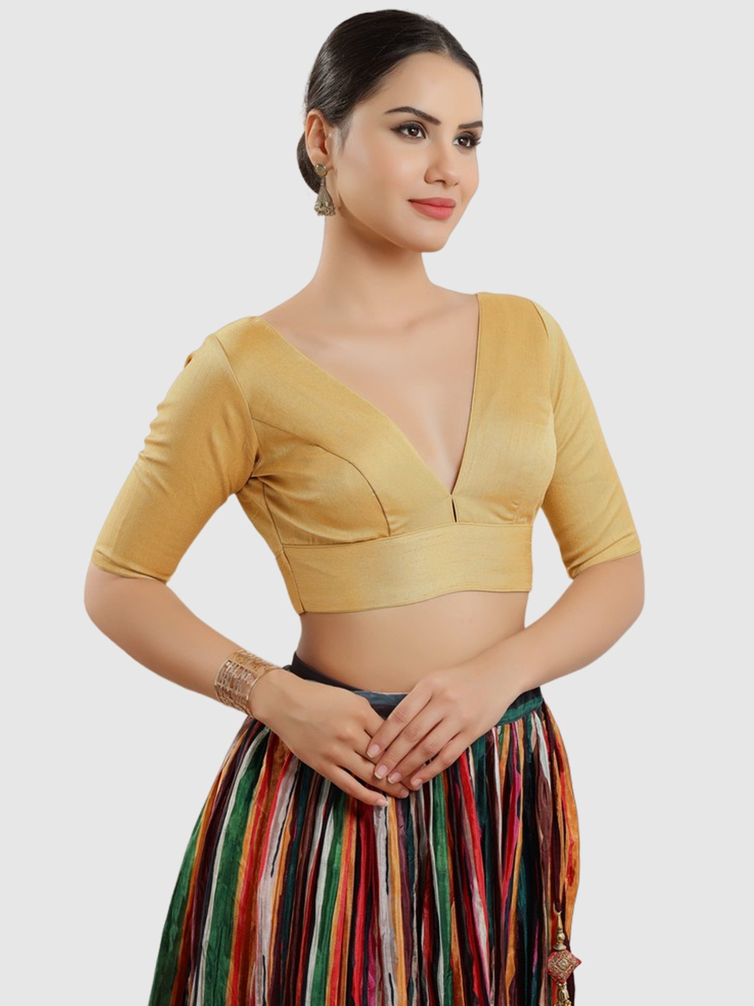 Salwar Studio Beige V-Neck Blouse