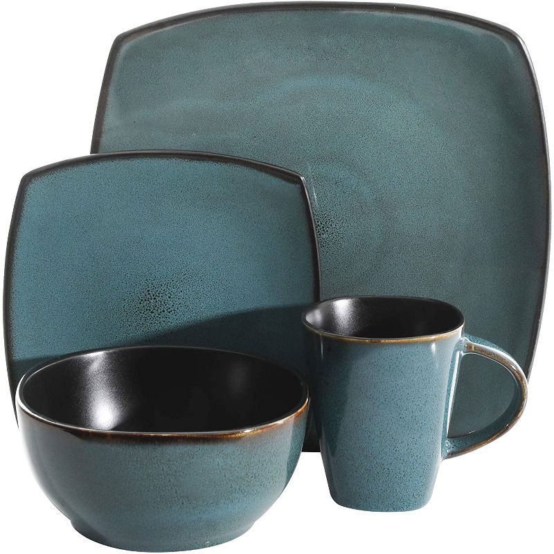 Gibson Elite Soho Lounge 16 Piece Reactive Glaze Durable Microwave and Dishwasher Safe Plates, Bowls, and Mugs Dinnerware Set, Teal