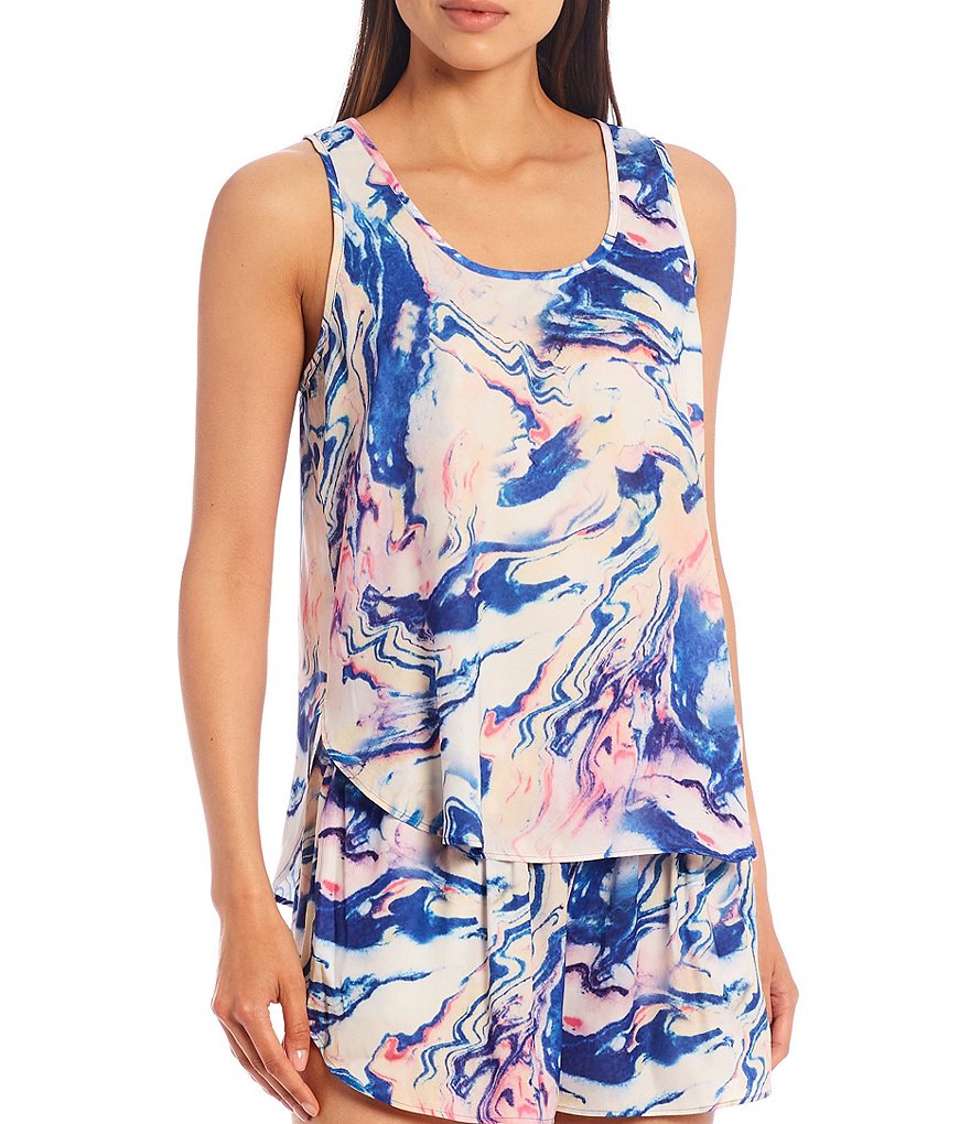 VAN WINKLE & CO. Marble Print Satin Coordinating Sleep Tank