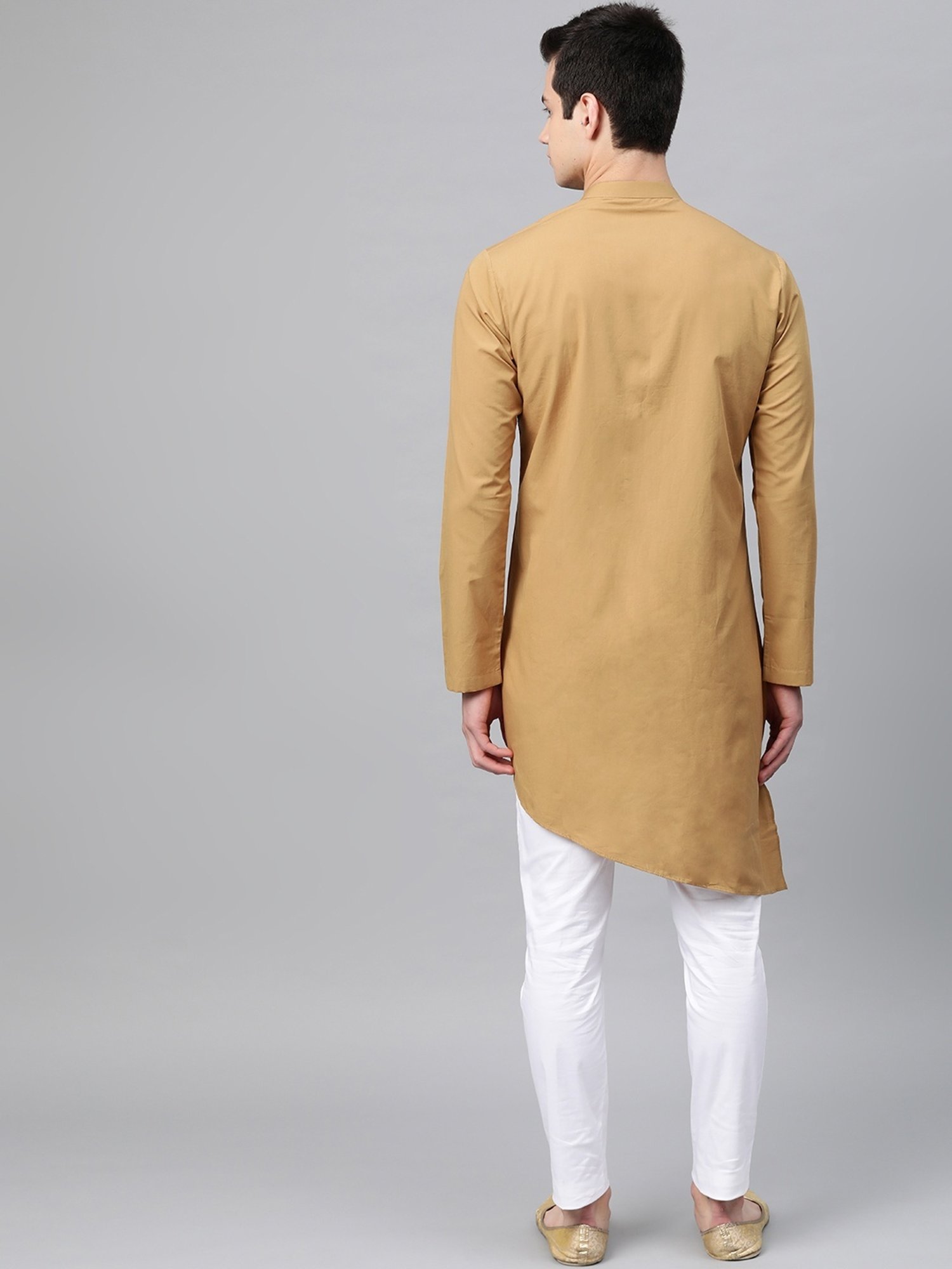 See Designs Khaki & White Cotton Regular Fit Embroidered Kurta Bottom Set