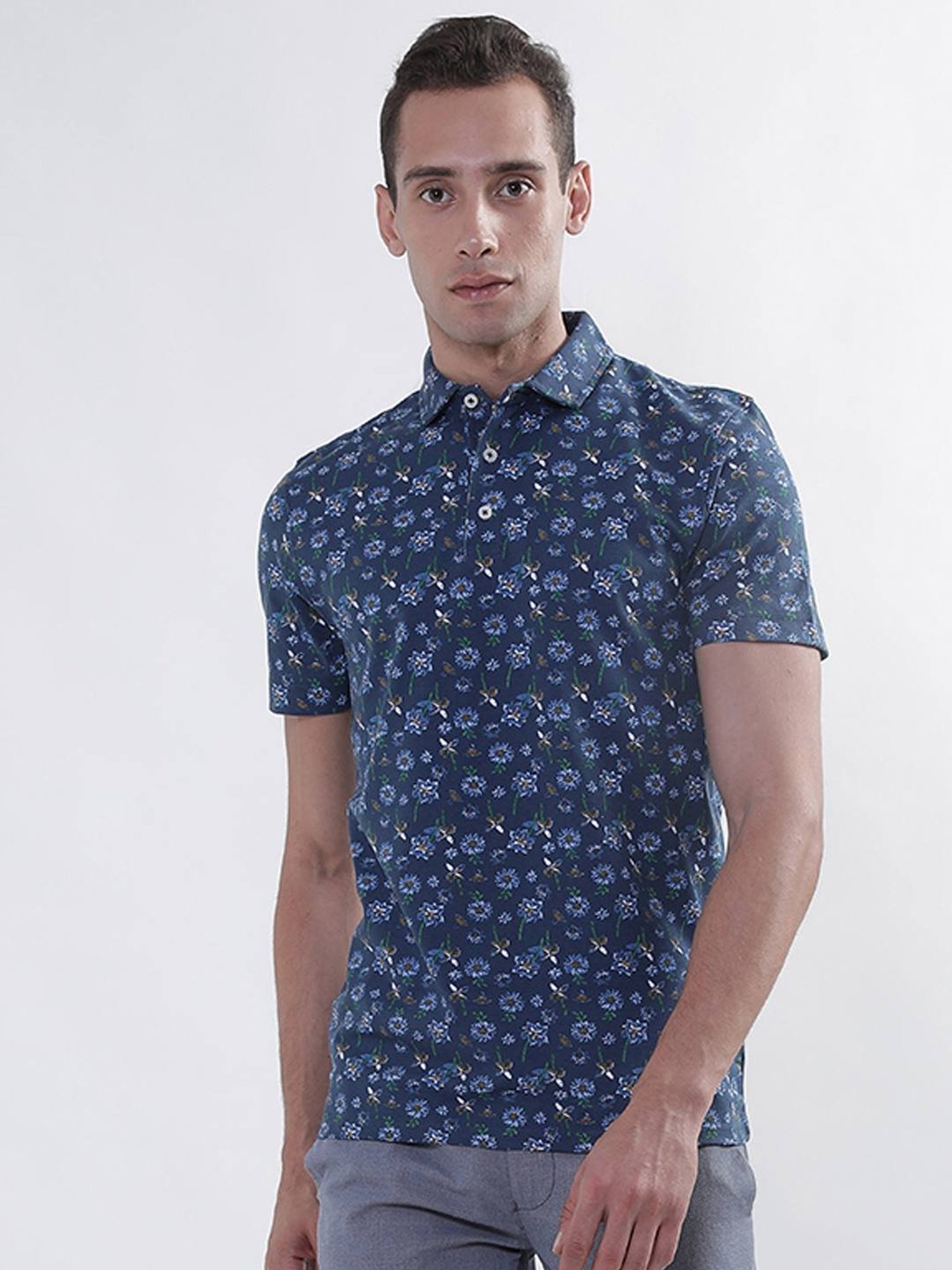 Bruun & Stengade Blue Regular Fit Printed Polo T-Shirt
