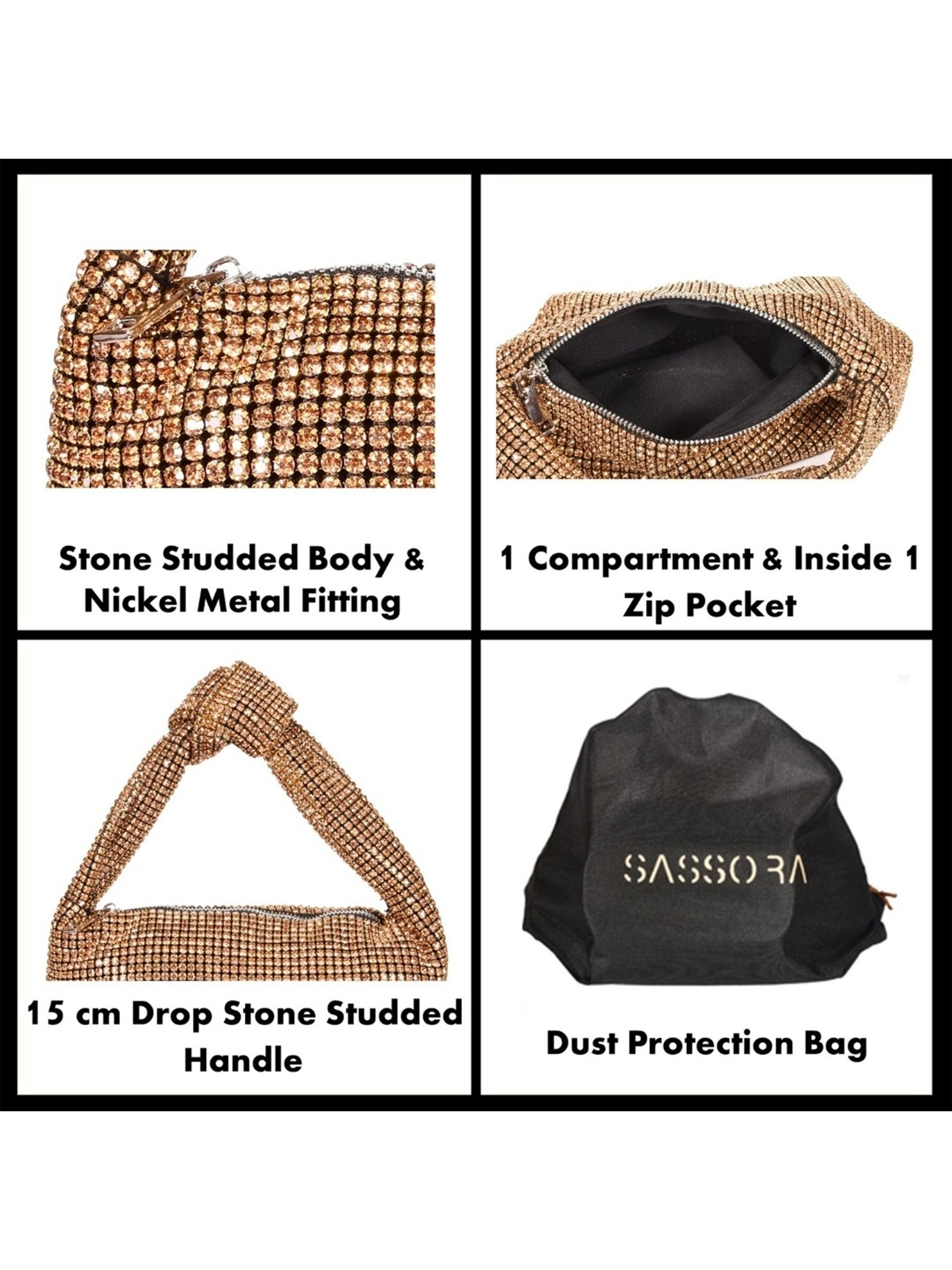 SASSORA RIM Gold Leather Embellished small Handbag