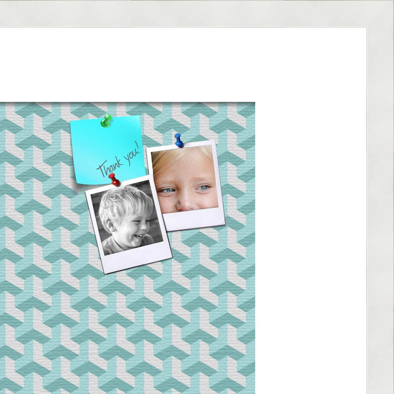 PinPix custom printed pin cork bulletin board made from canvas, Baus Aqua 24x16 Inches (Completed Size) and framed in Satin White Frame (PinPix-Group-65)