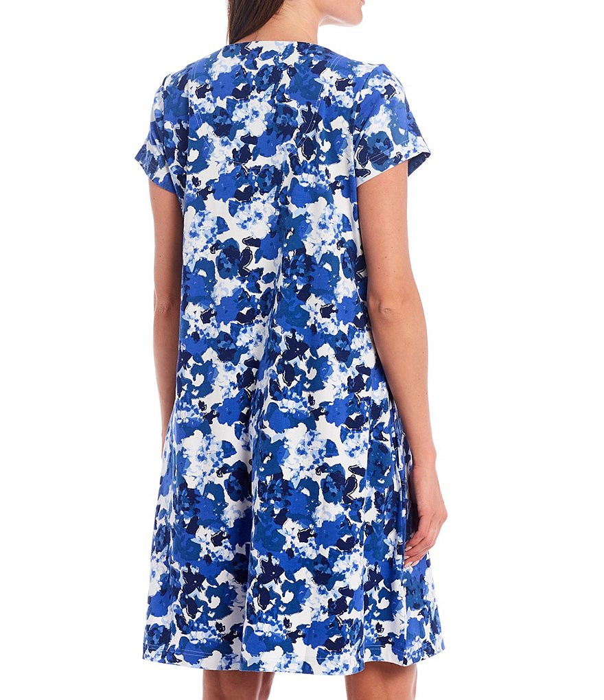 Go Softly Watercolor Floral Printed Knit Zip-Front Patio Dress