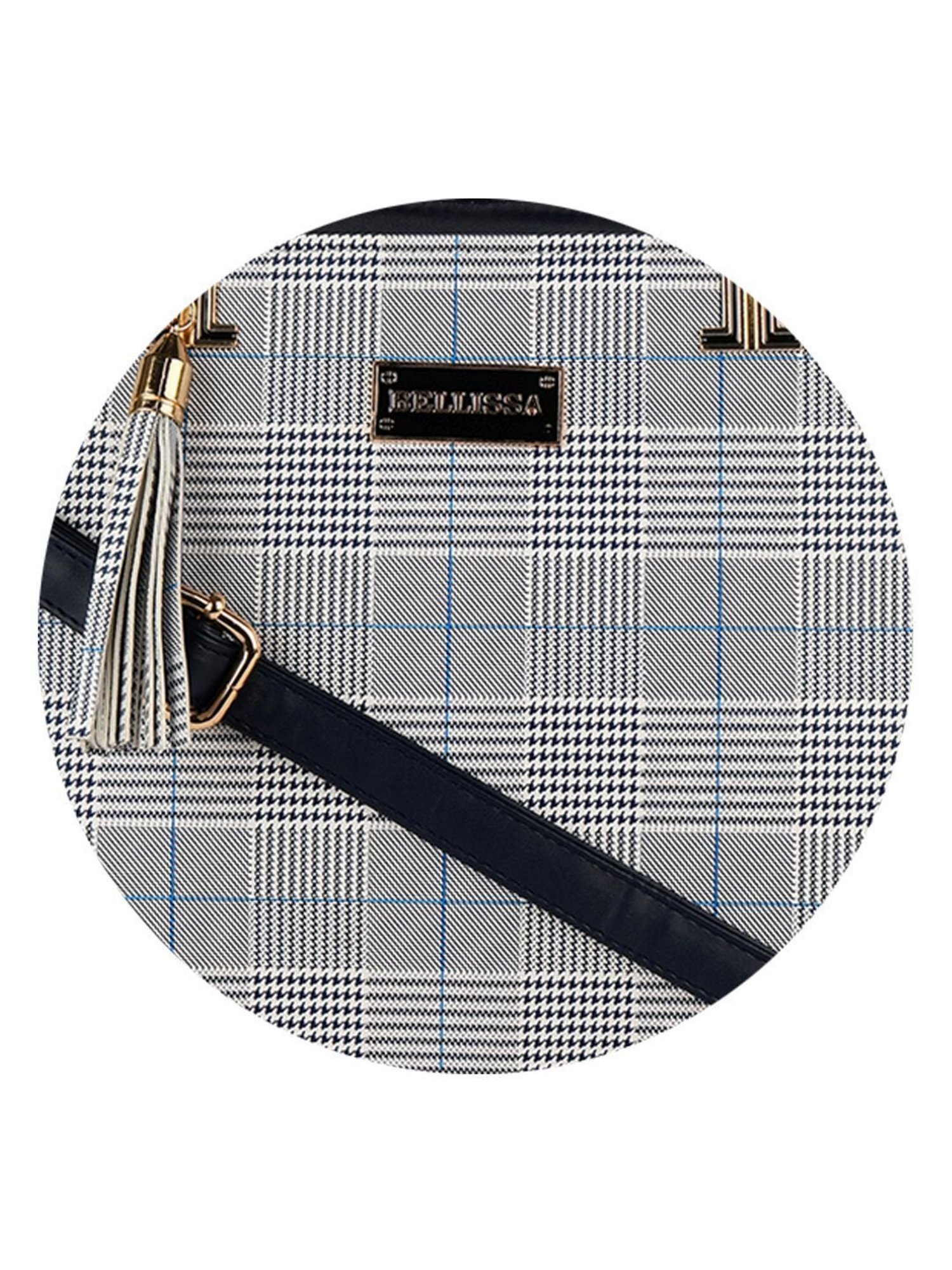 Bellissa Grey & Blue Striped Medium Handbag