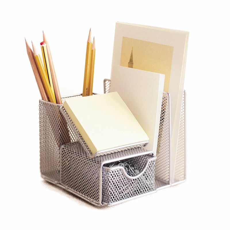 Design Ideas MeshWorks Desk Organizer - Mesh Office Supplies Organizer - Silver, 5.3" x 4.9" x 4.5"