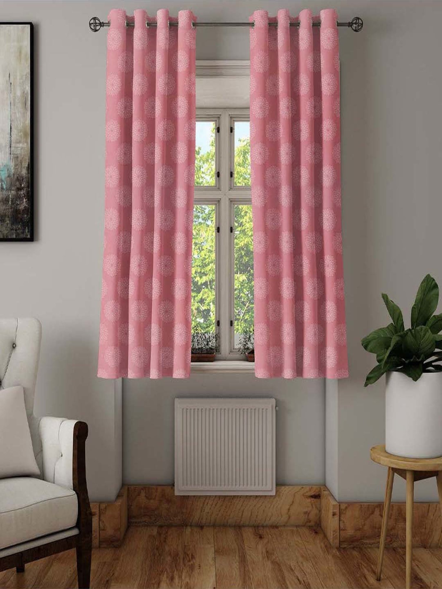 @home Veera Pink Polyester 5 Ft Window Curtain - Set of 2