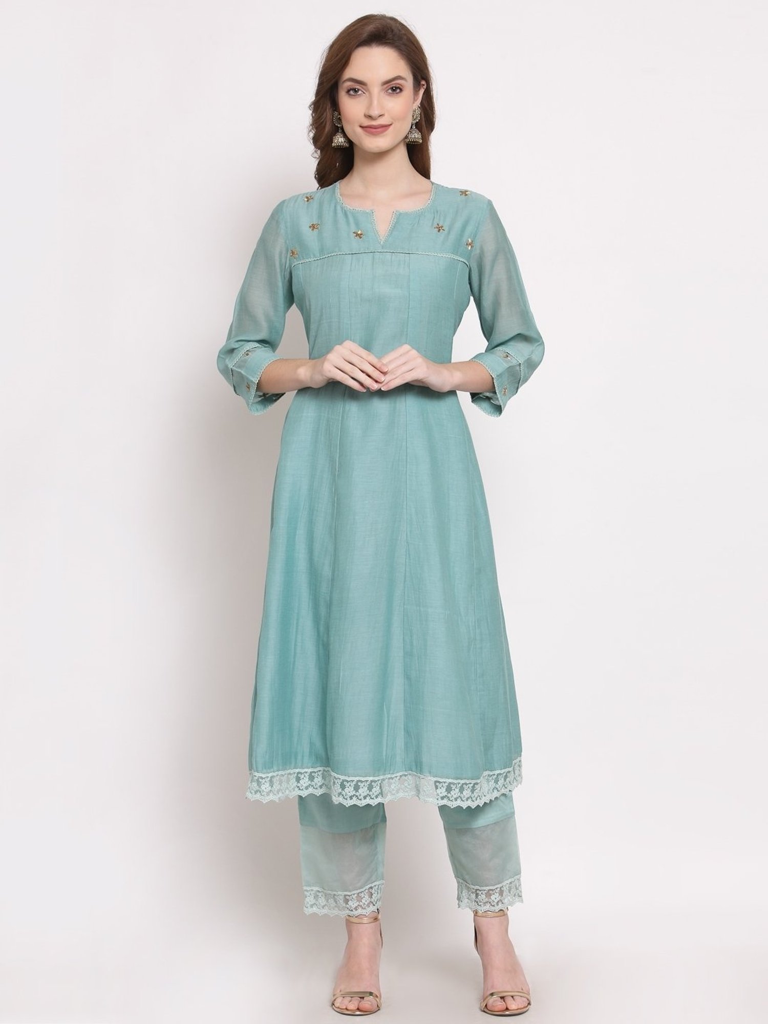 DART STUDIO Blue Embroidered Straight Kurta