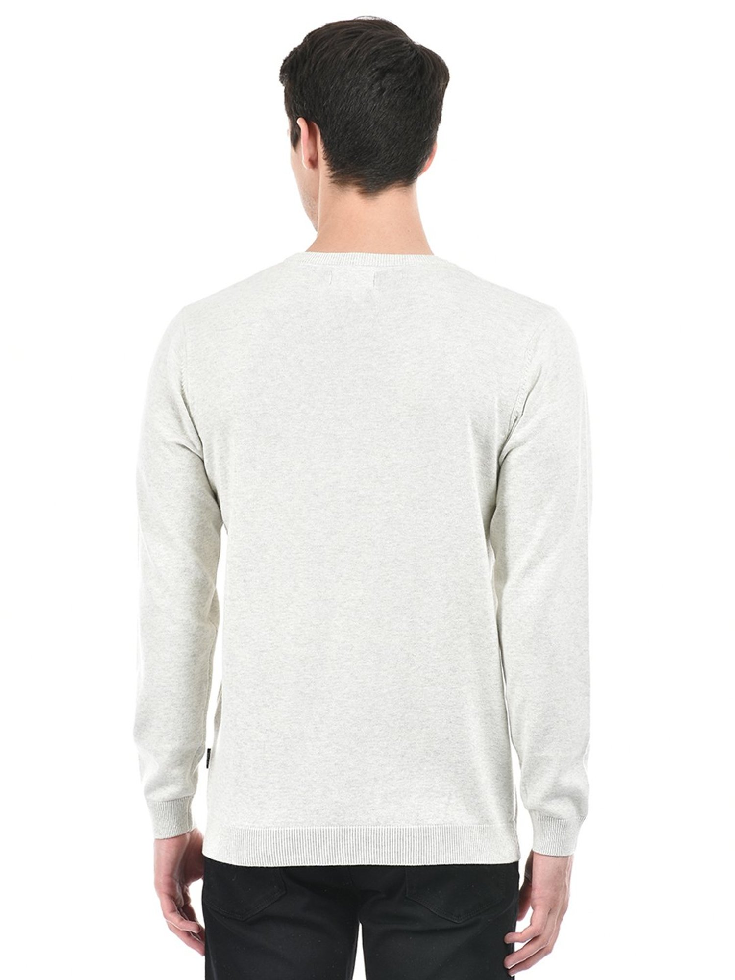 Integriti Ecru Melange Regular Fit Self Design Cotton Sweater