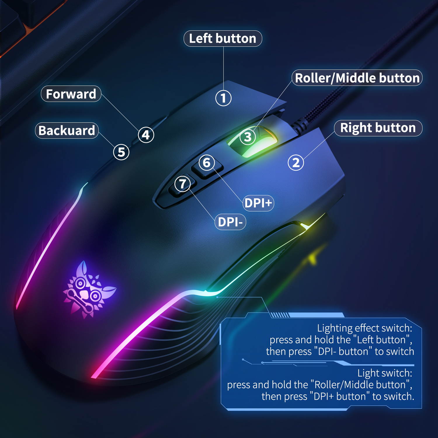 CW905 RGB Wireless Gaming Mouse, Rechargeable Computer Mice with RGB Backlit, 6 Adjustable DPI Up to 6400, Ergonomic Laptop PC Mouse for Windows Vista Linux