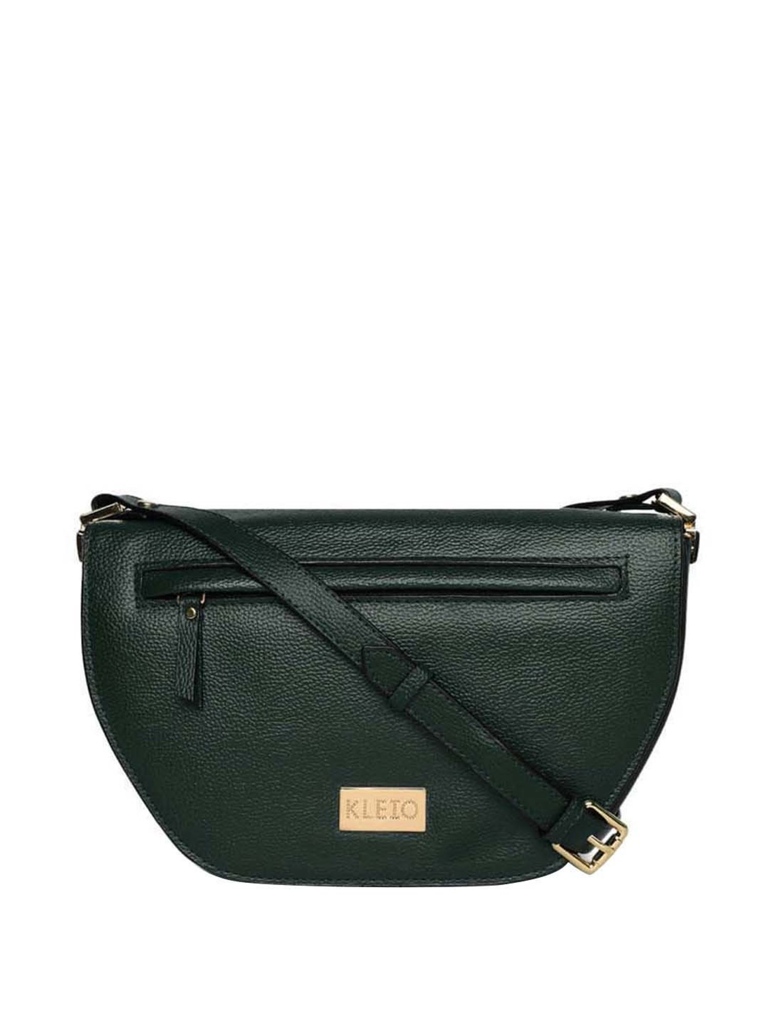 KLEIO Green Solid Medium Sling Handbag